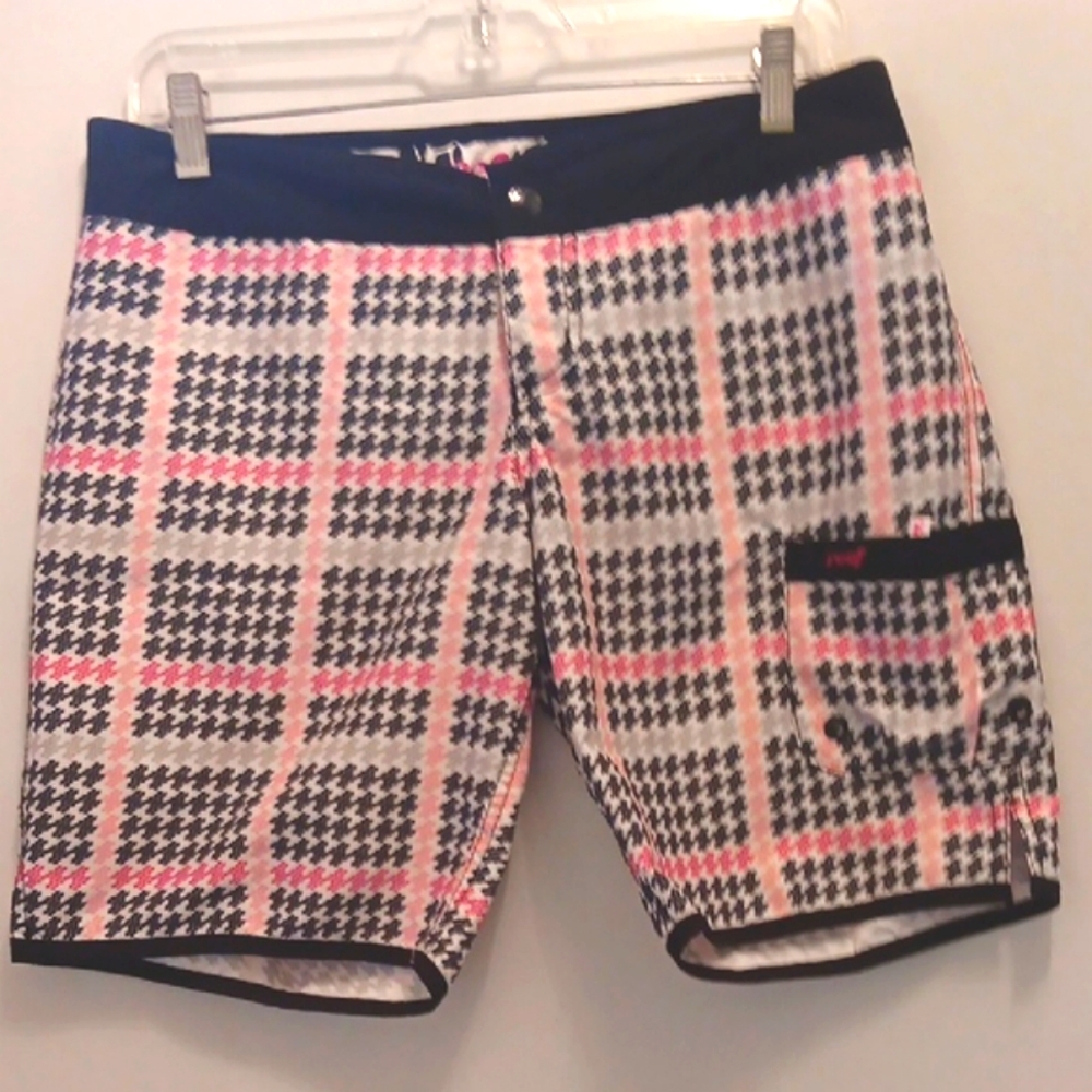 REEF  WOMENS SURF BEACH SHORTS - BlACK WHITE PINK